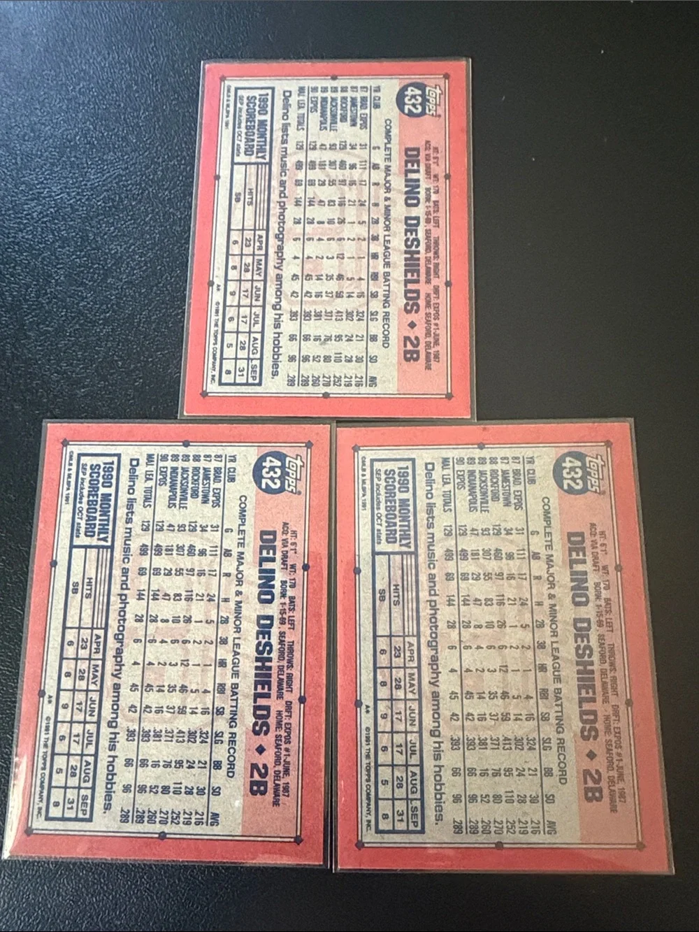 ‘91 Topps Delino DeShields  Card Trio -